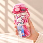 600ml Kids Cute Cartoon Water Bottle with Carry Strap - Image 3